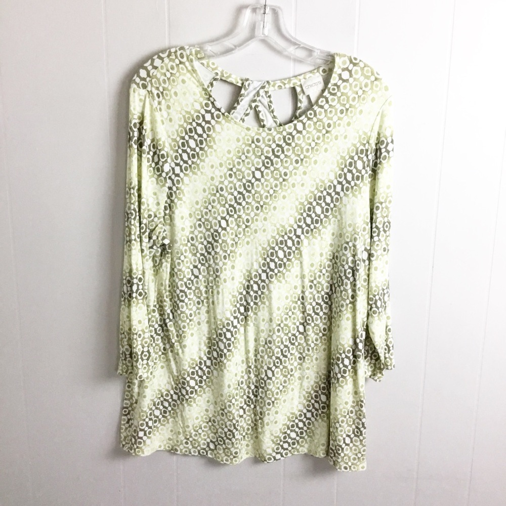 Chicos 3/4 Sleeve Green Top Size 2 Large